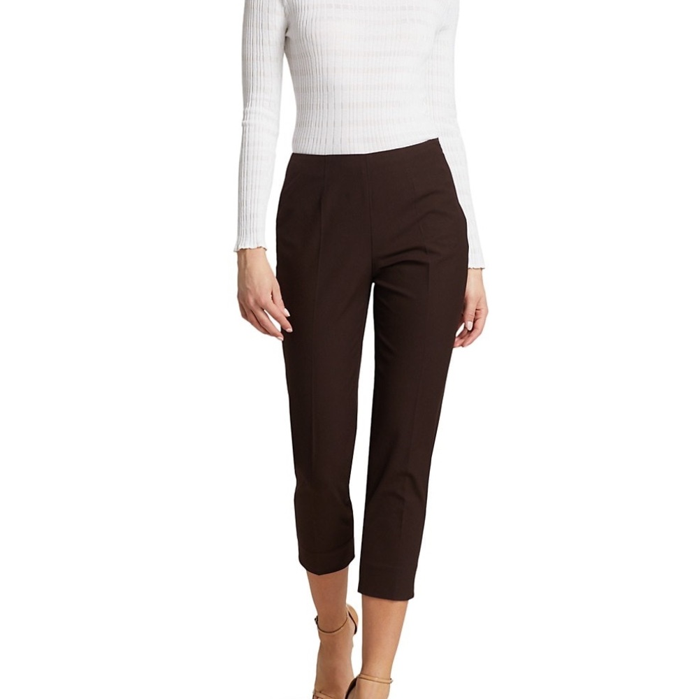 NWOT Piazza Sempione Audrey 100% Wool Tapered Cropped Trousers Chocolate Brown
